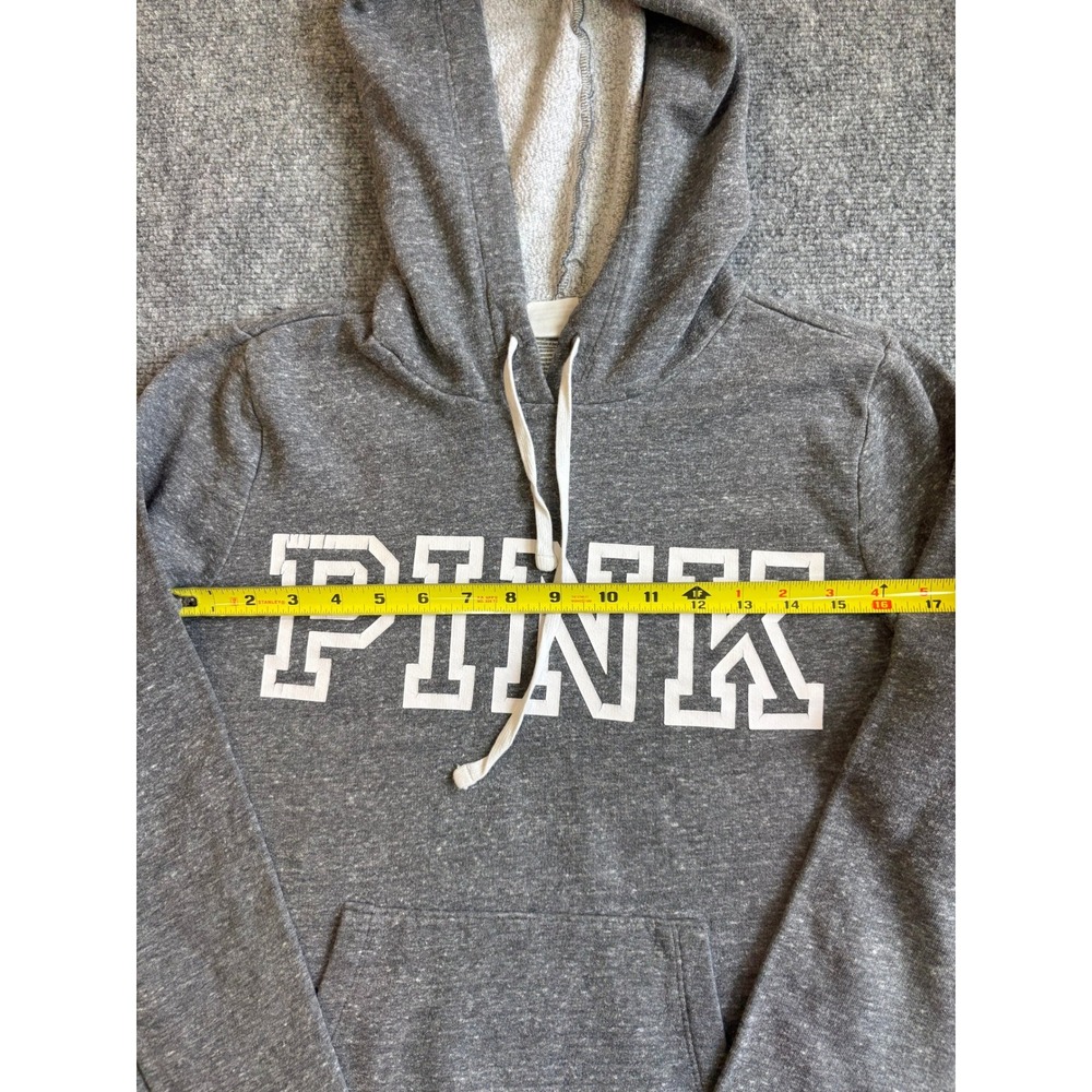 Victoria's Secret PINK Hoodie Gray Heathered Logo Pullover Sweatshirt Womens M - Picture 8 of 12